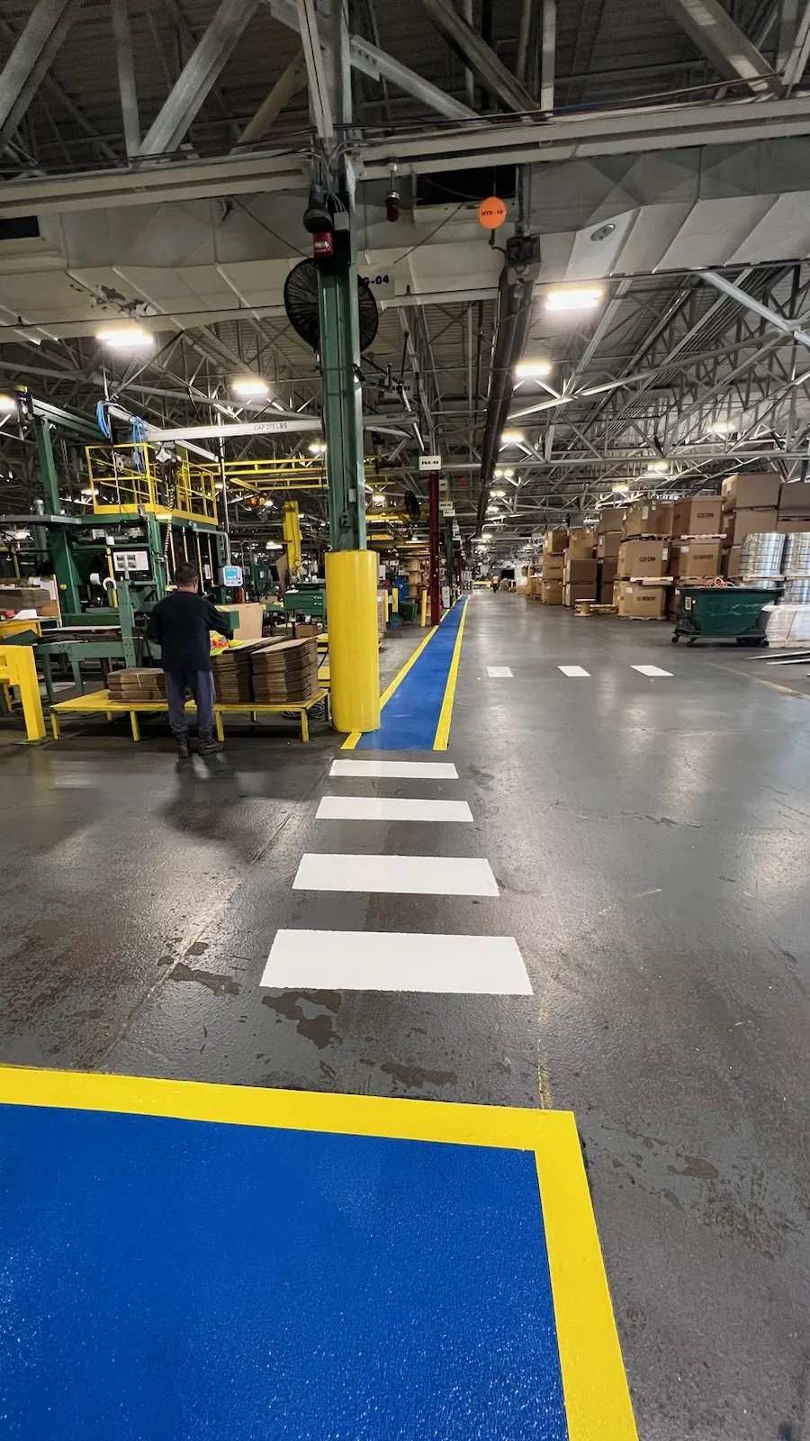 Traffic-marked epoxy coating in an industrial facility